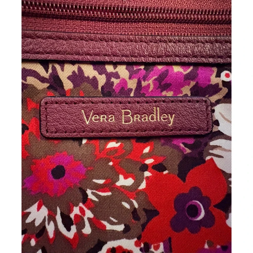 Vera Bradley Ella Tote Bag Aubergine Quilted Pebbled Leather Gold Hardware - Picture 11 of 11